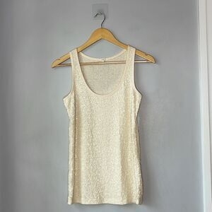 J. Crew Sequin & Terrycloth Linen Cotton Blend Tank Top Cream